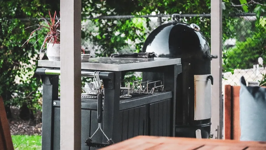 The %product_count% Best Pellet Smokers 2 Person inspecting and maintaining outdoor grill grates during backyard preparation for cooking season