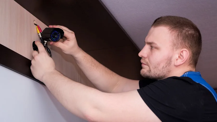 Person measuring room dimensions with measuring tape for home improvement planning