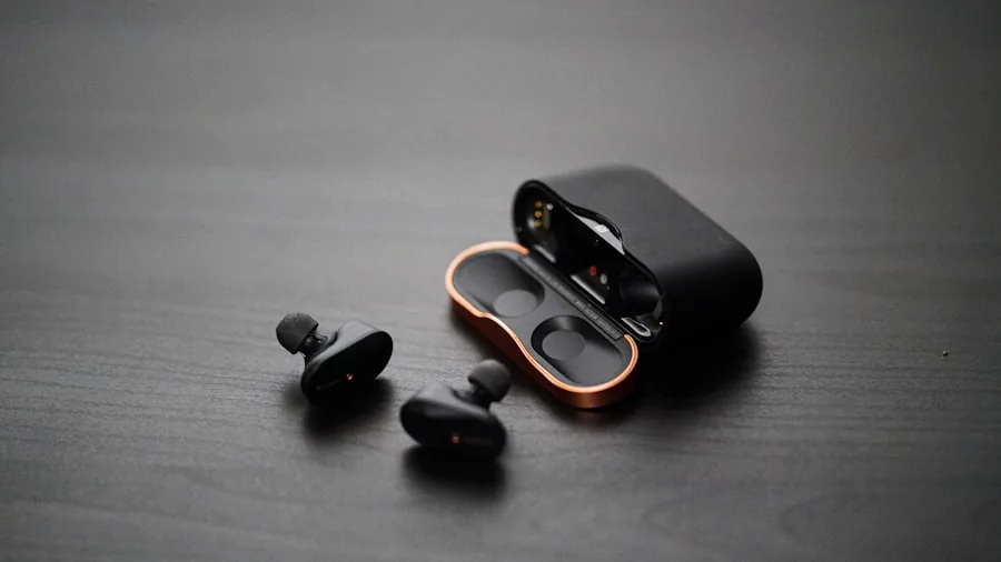 Person placing wireless earbuds into pocket of jacket during daily commute