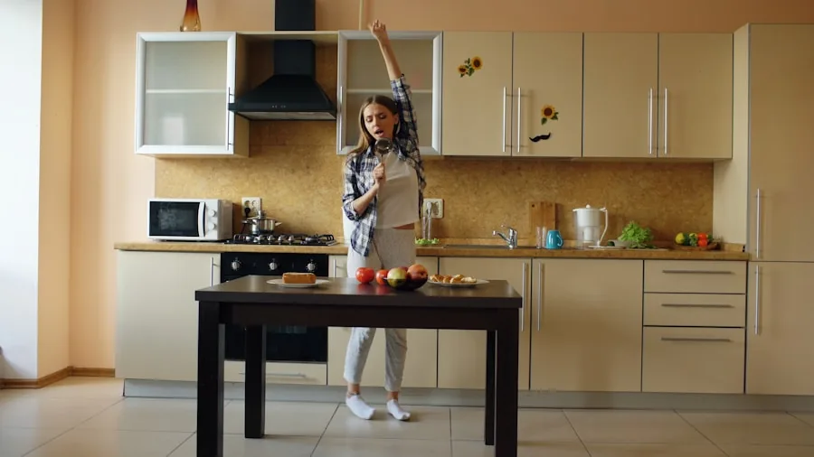 Person preparing ingredients in kitchen during morning, setting up for breakfast cooking