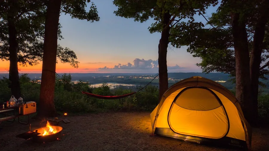 The %product_count% Best Portable Generators 4 Person relaxing at campsite in nature, emphasizing peaceful outdoor environment