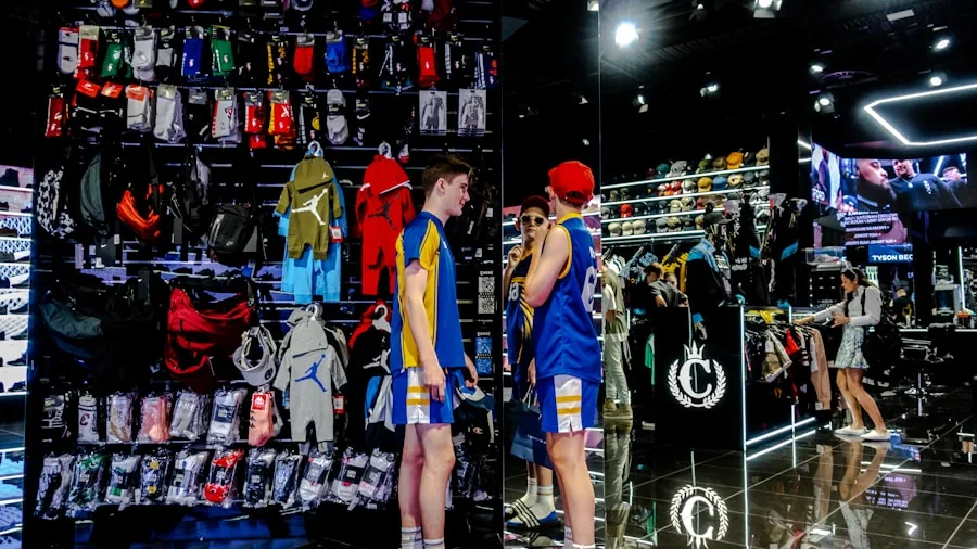 Person reviewing and comparing athletic gear options on a budget, evaluating sports equipment choices