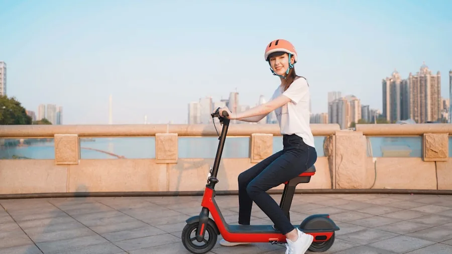 The %product_count% Best Electric Scooters 4 Person riding electric scooter on urban path wearing safety helmet and protective gear