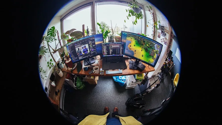 The %product_count% Best Motherboards for Gaming 3 Person working at gaming desk with multiple monitors and RGB lighting in modern room