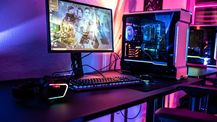 Person working at gaming PC setup with visible cooling fans and ventilation system