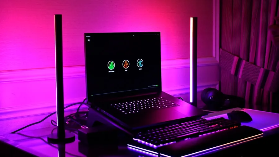 The %product_count% Best Keyboards 6 Person working at illuminated gaming desk with RGB keyboard backlighting in dark room