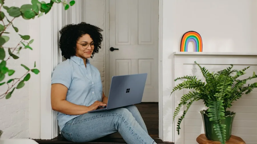 person working laptop multiple colors