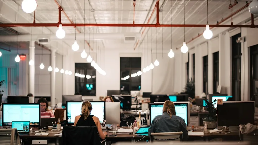Person working peacefully at desk in bright office environment with minimal distractions