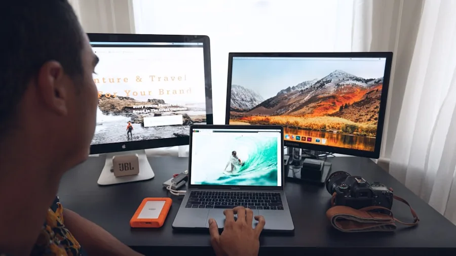 The %product_count% Best Mechanical Keyboards 3 Professional workspace with laptop, tablet, and peripherals showing multi-device connectivity setup