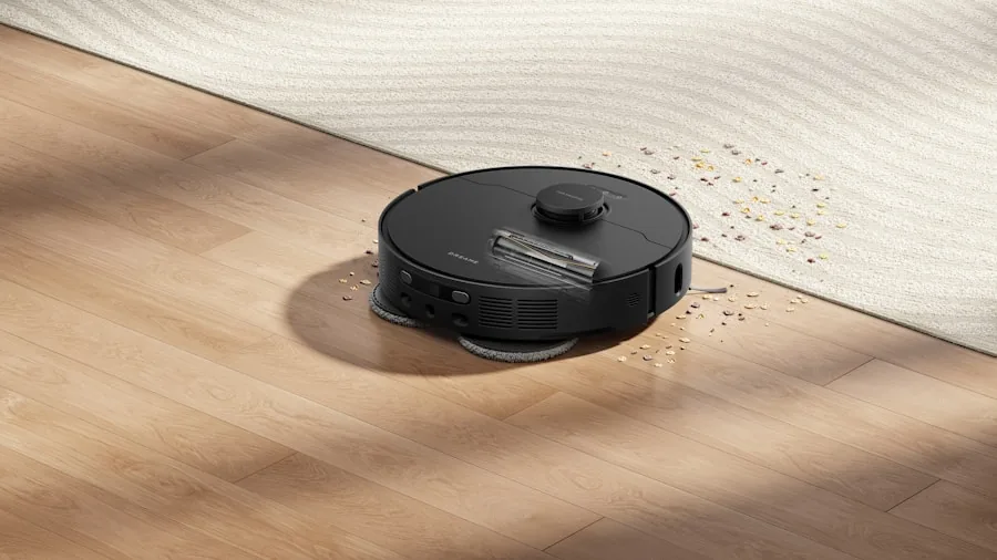 robot vacuum mopping hardwood floor