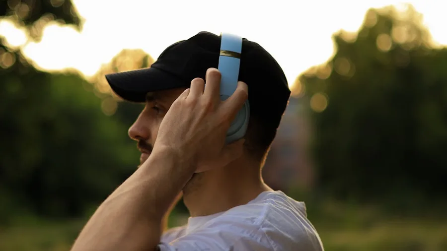 The %product_count% Best Workout Headphones 6 Runner exercising outdoors with headphones during morning jog in natural lighting