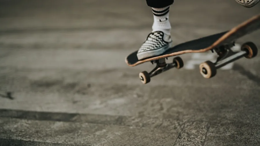 The %product_count% Best Skate Shoes 2 Skateboarder in action performing a trick, focusing on shoe durability and wear during skateboarding