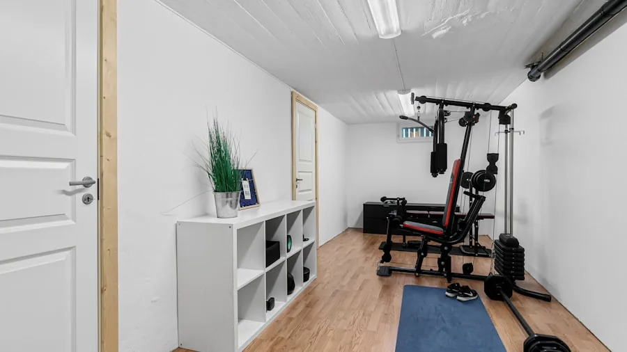 The %product_count% Best Dumbbells 3 Small apartment with organized fitness equipment storage in corner of bedroom