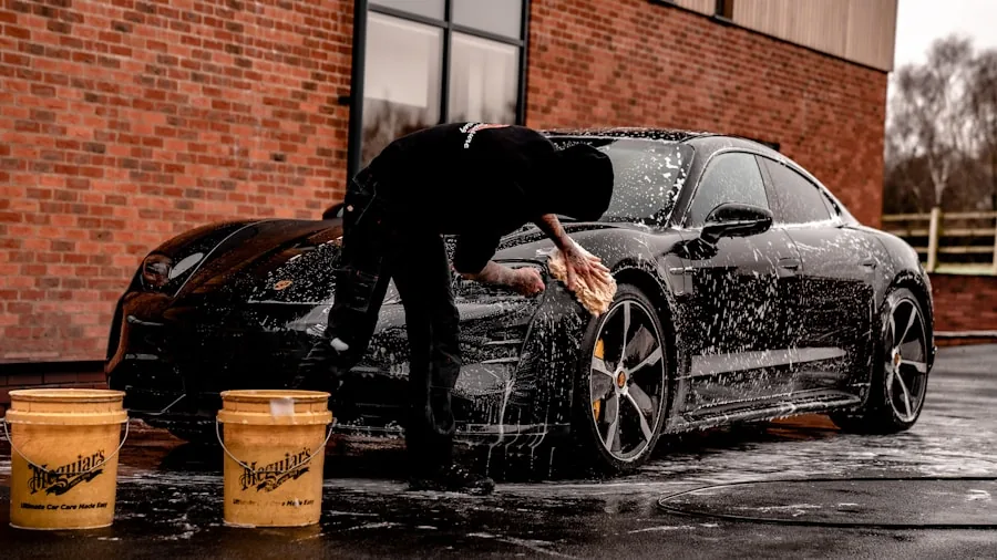 The %product_count% Best Tire Shines 2 Someone applying tire shine product to a car wheel during regular vehicle maintenance and detailing