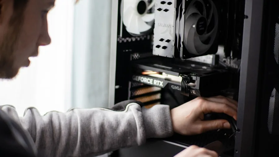 Someone carefully examining computer components and comparing specifications for building a PC setup