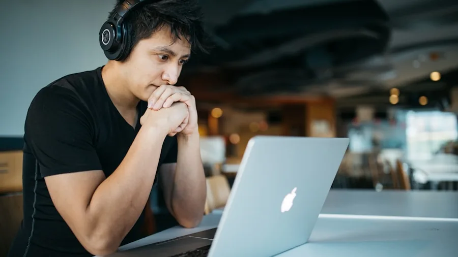 student studying with laptop