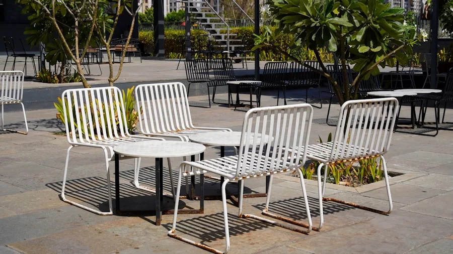 Sunny outdoor patio area with natural daylight, showing brightness and sun conditions