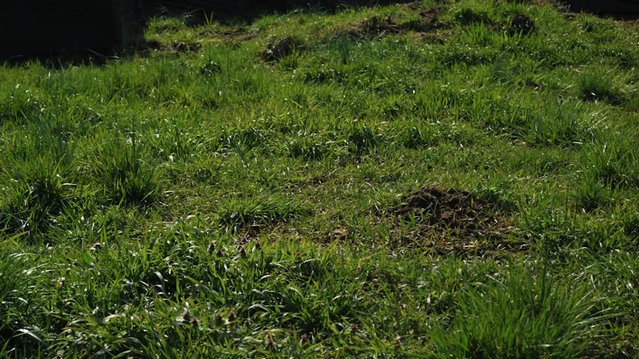 tall overgrown lawn before mowing