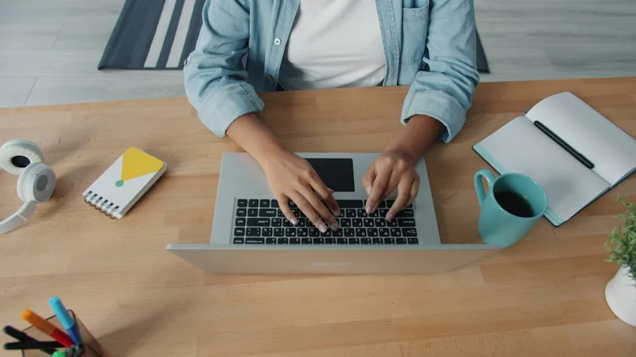 typing keyboard at desk studying
