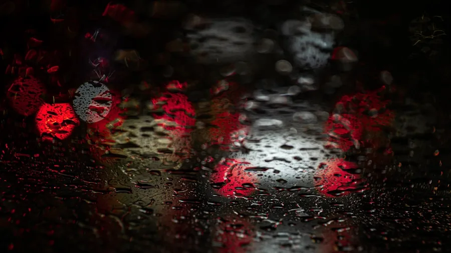 The %product_count% Best LED Headlight Bulbs 4 Vehicle driving through heavy rain at night with headlights illuminating wet road