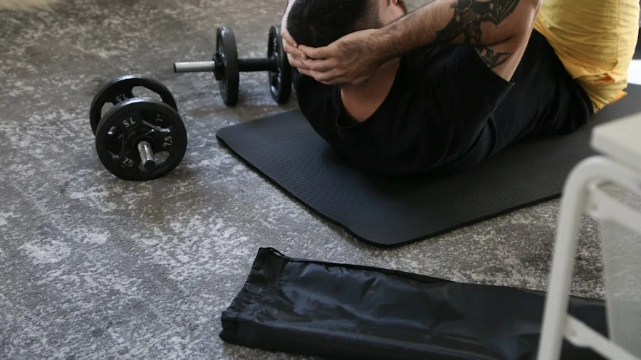 Woman evaluating exercise equipment options in home gym space