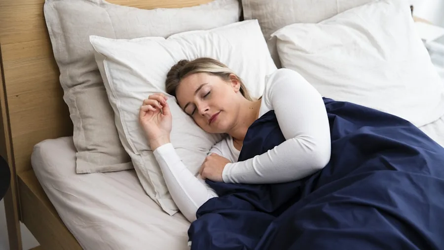 Woman lying on bed testing mattress comfort and support during trial period