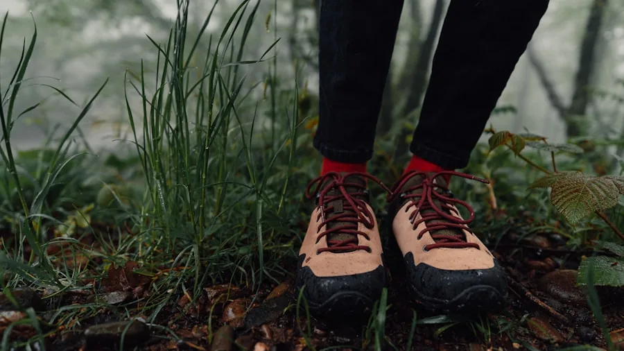 Woman walking outdoors wearing breathable mesh shoes on sunny day